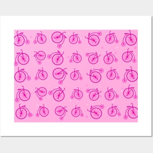 Retro Bicycle Pattern on Pink Background Posters and Art